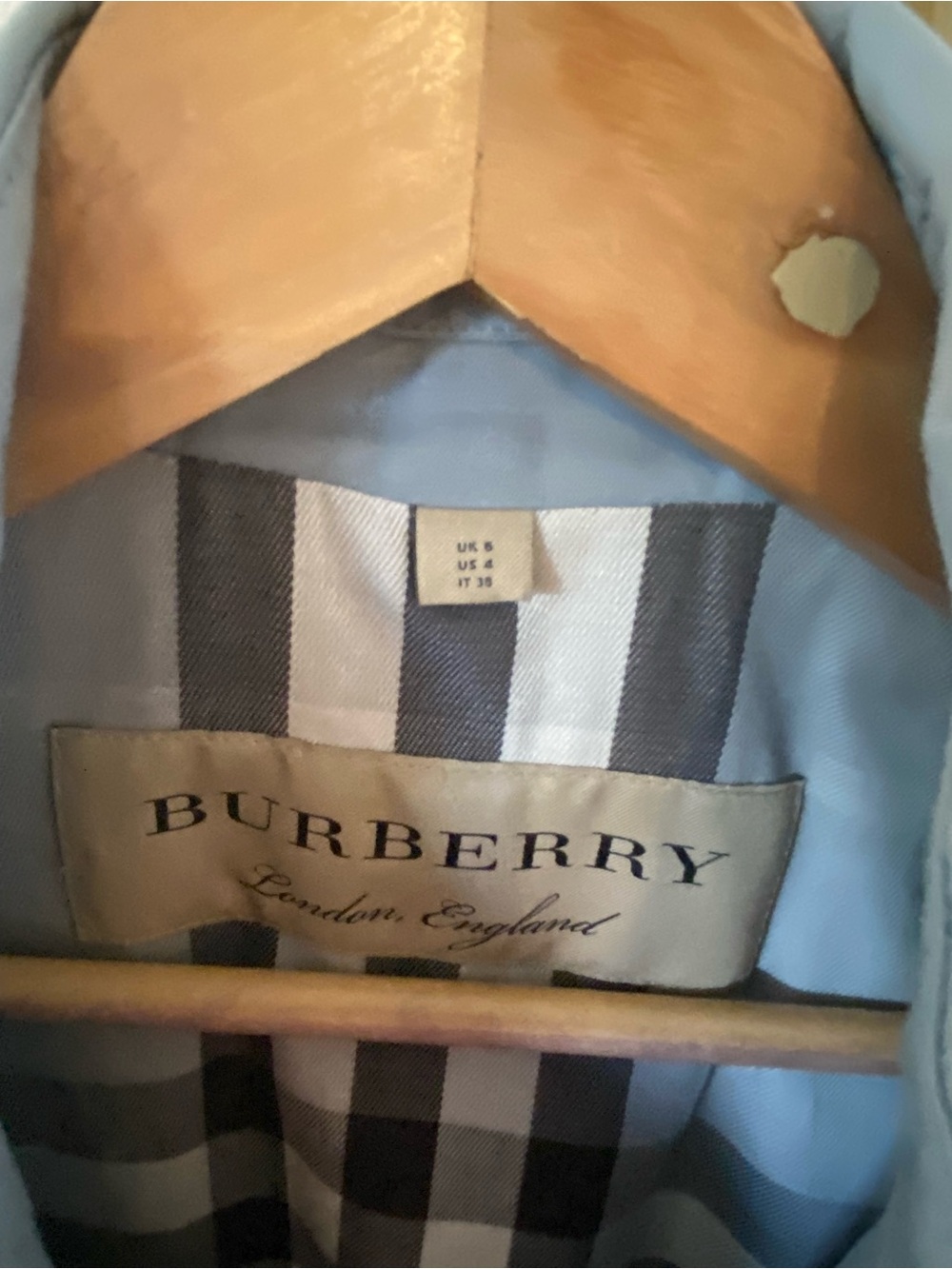 Burberry London Blue Cotton Check Lined Belted Trench Coat US 4 - Picture 14 of 15